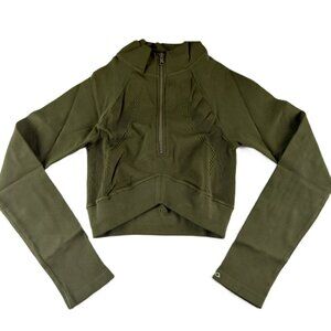Joja Exhale Quarter Zip Cropped Jacket Women's Size Medium Olive Green Athletic